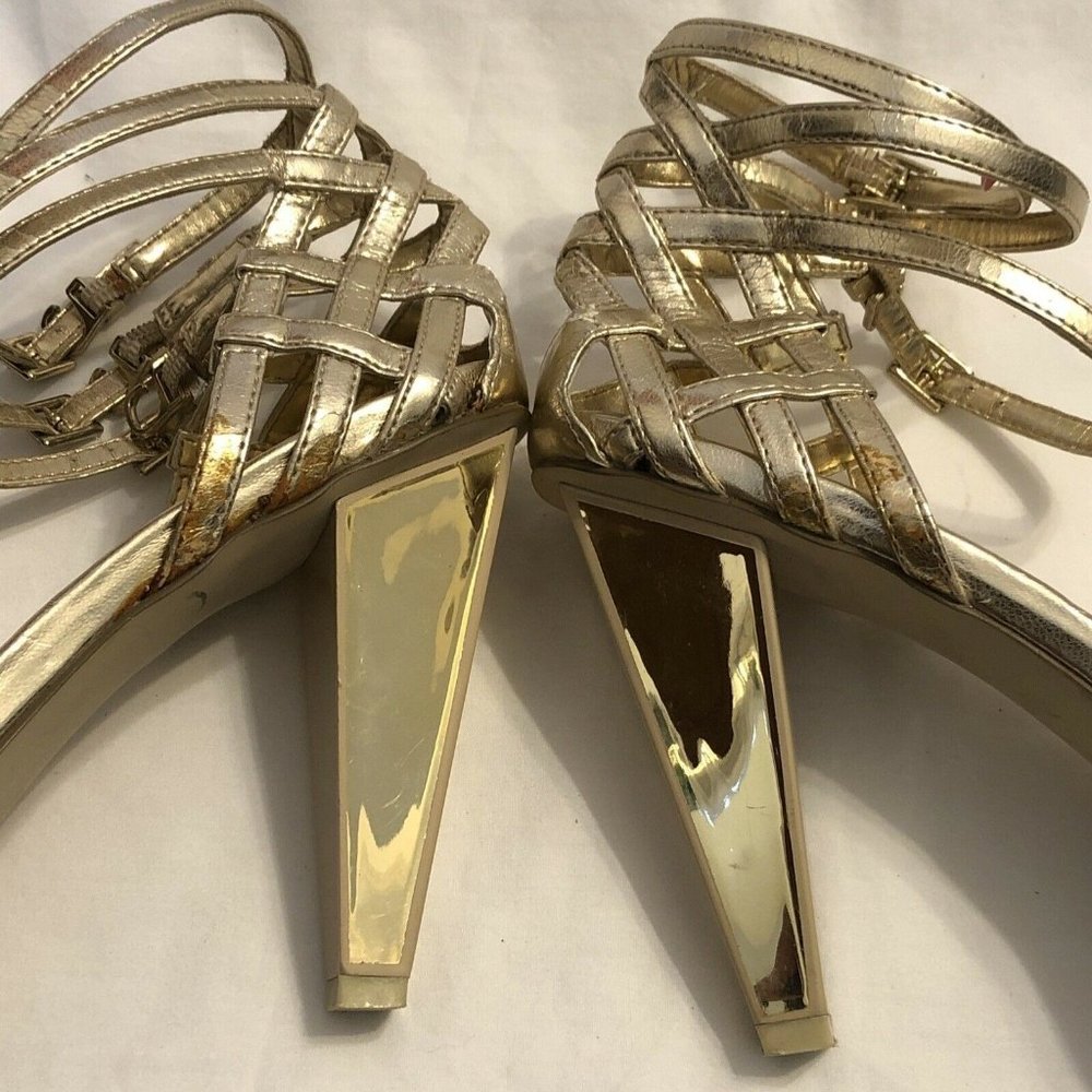 Baby Phat Heels Gold Sandal 11B 4 1/4 Inch Heel